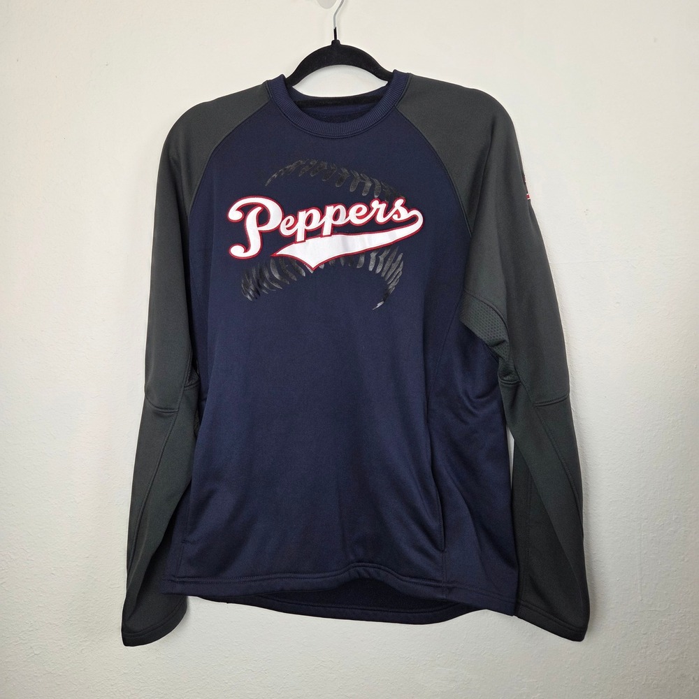X-Grain Peppers Baseball Pullover Sweatshirt Mens Medium Blue Gray 920-61